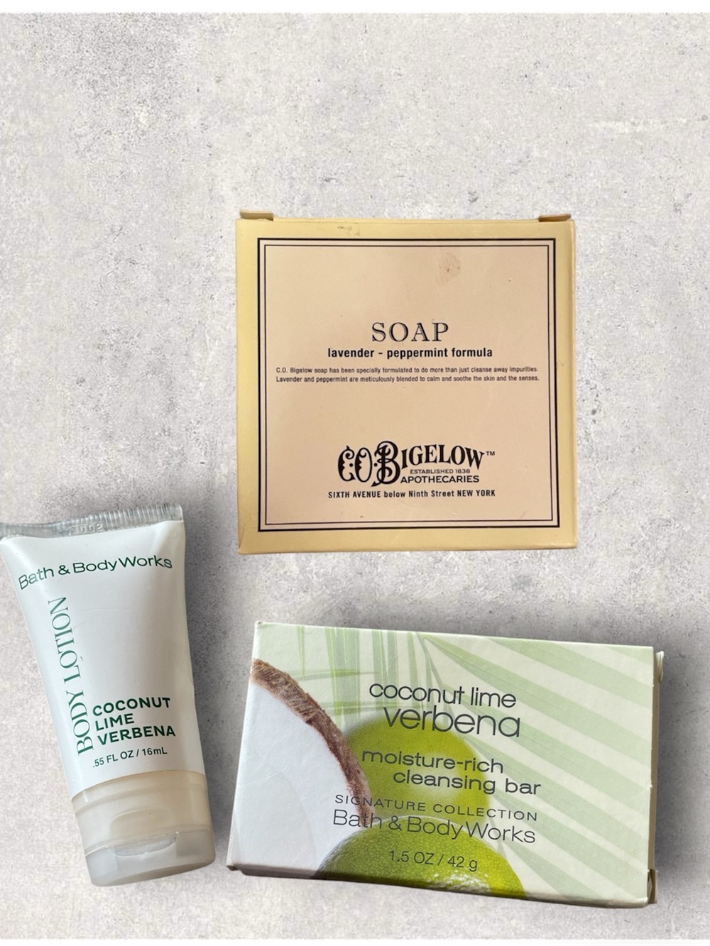 Co Bigelow Lavender Peppermint Soap Bath & Body Coconut Lime Verbena Lotion Soap